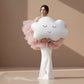 model holding large cloud helium balloon for baby shower celebration