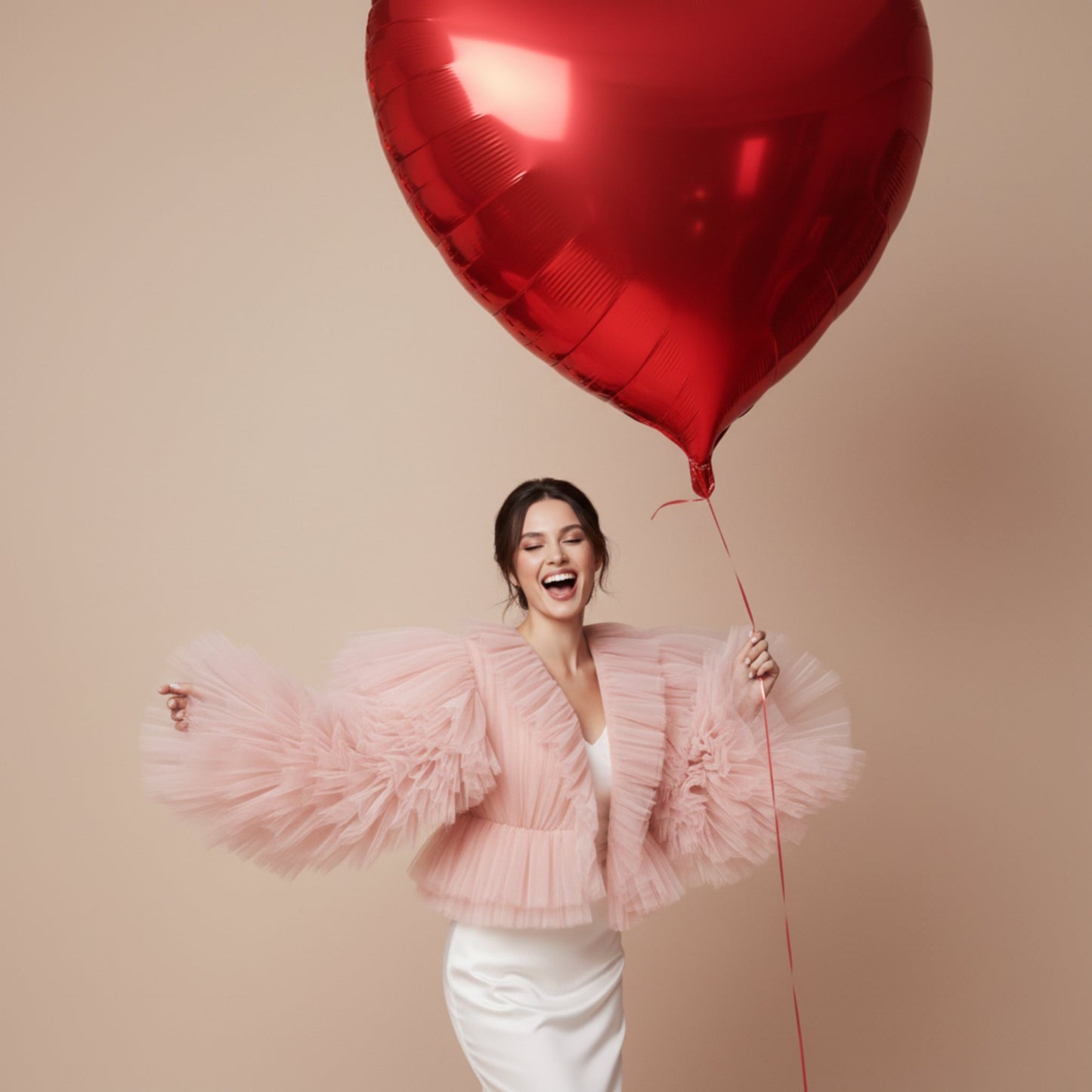 close up of glossy red heart foil balloon