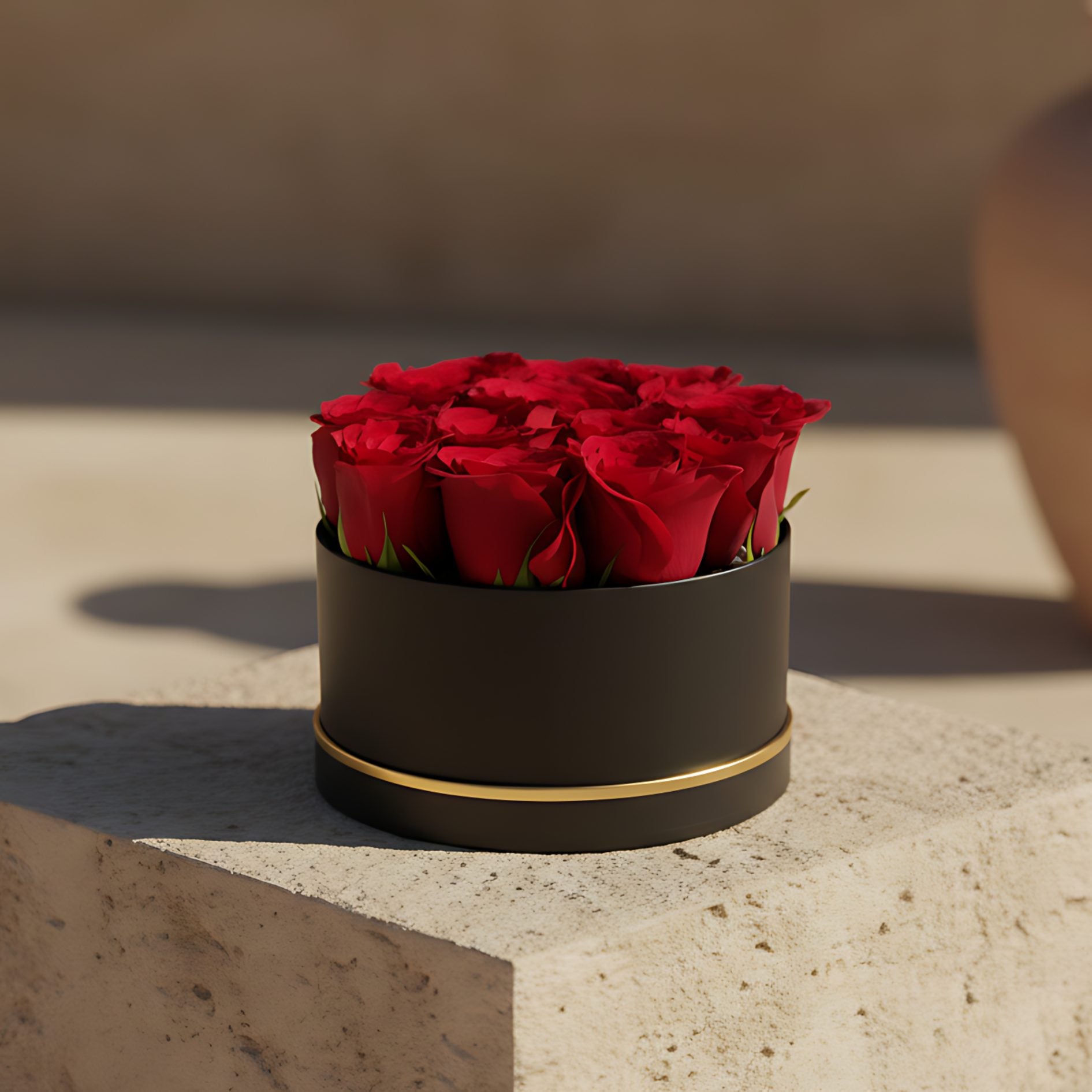 Little Red mini black flower box with 10 to 15 fresh red roses