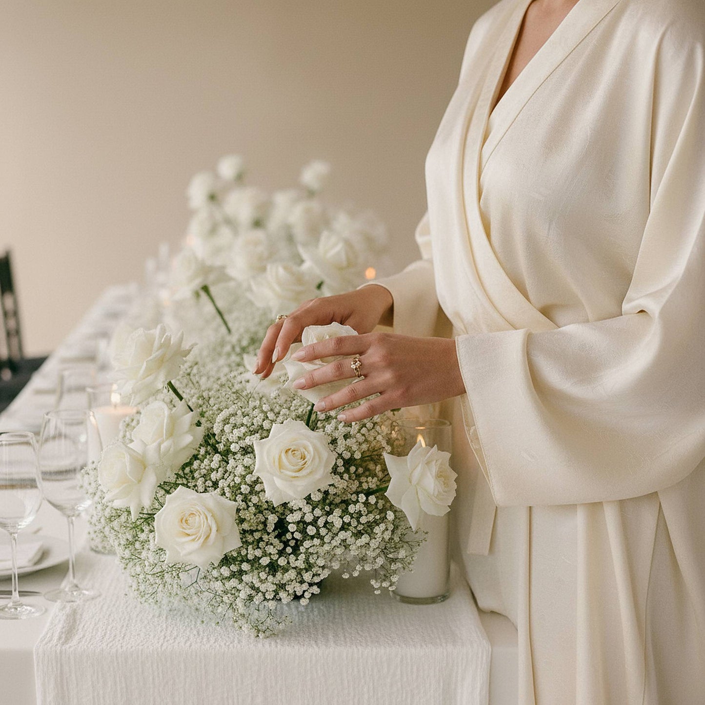 Aiwa Cloud Table Centerpiece — elegant white Eid banquet table styling | Eid Al Adha 2026 Dubai UAE