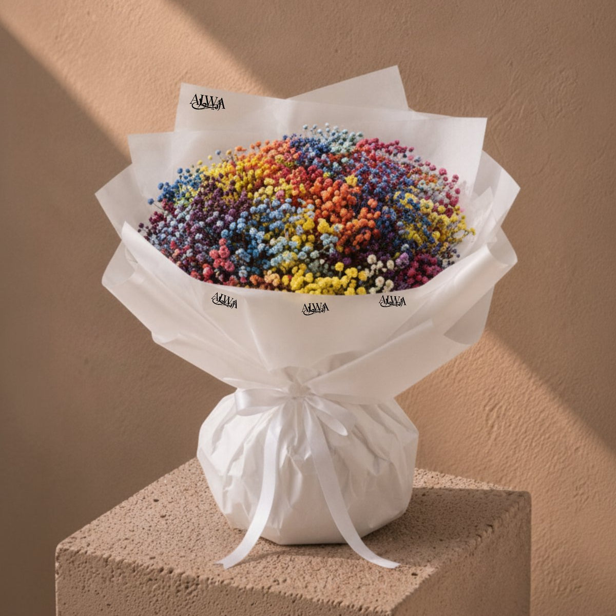 Close-up of multicolour dyed rainbow gypsophila by AIWA Flowers