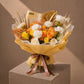 Orange, yellow and white roses with gold leaves in cream wrap - Sand Castle by AIWA Flowers