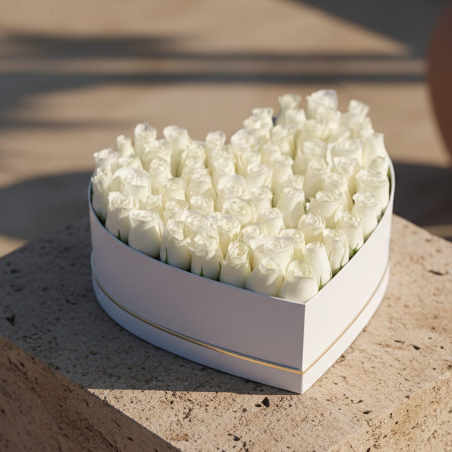 White Heart white heart box with 45 to 55 fresh white roses