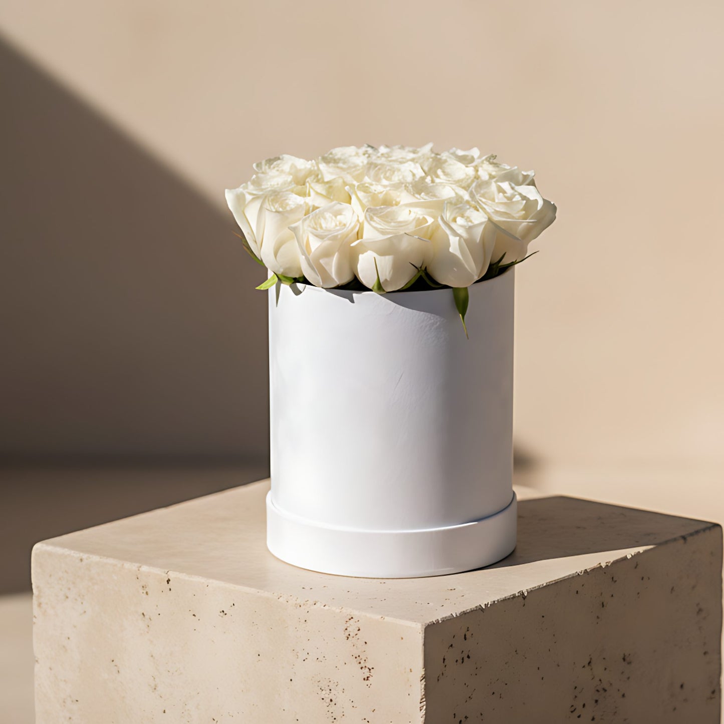 White in a Box white velvet flower box with 15 to 20 fresh white roses