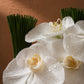 White phalaenopsis orchids cascading over bound green reed columns - White Poise by AIWA Flowers
